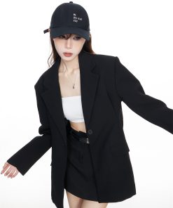 Oversized Black Suit Jacket for Women - High-End Loose Blazer for Spring & Autumn 2025 Fashion