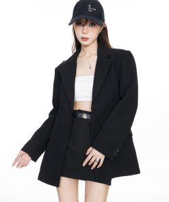 Oversized Black Suit Jacket for Women - High-End Loose Blazer for Spring & Autumn 2025 Fashion