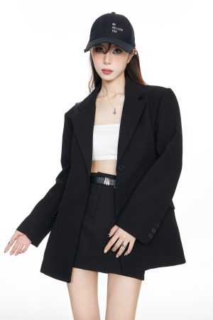 Oversized Black Suit Jacket for Women - High-End Loose Blazer for Spring & Autumn 2025 Fashion