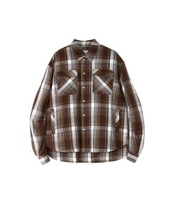 Oversized Brown Plaid Quilted Shirt for Autumn/Winter 2025 - Trendy 90s Inspired Layering Piece