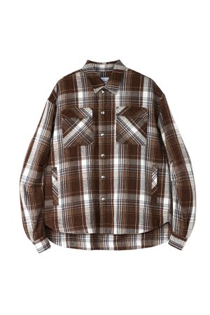 Oversized Brown Plaid Quilted Shirt for Autumn/Winter 2025 - Trendy 90s Inspired Layering Piece