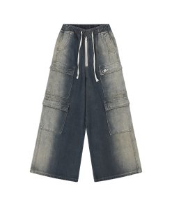 Oversized Casual Wide-Leg Pants with Pockets in Rewashed Water-Heavy Fabric - Trendy Korean Style Fashion for Comfort and Style