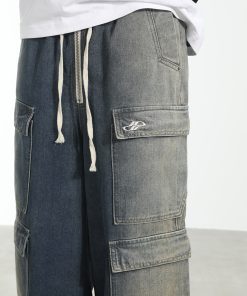 Oversized Casual Wide-Leg Pants with Pockets in Rewashed Water-Heavy Fabric - Trendy Korean Style Fashion for Comfort and Style