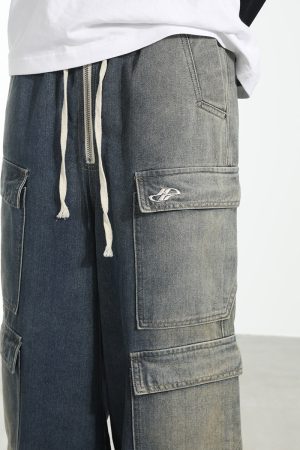 Oversized Casual Wide-Leg Pants with Pockets in Rewashed Water-Heavy Fabric - Trendy Korean Style Fashion for Comfort and Style
