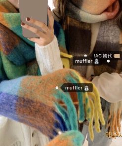 Oversized Chunky Scarf in Tropical Fruit Colors - Imitation Wool, Korean Style, Perfect for 90s & Y2K Fashion Enthusiasts