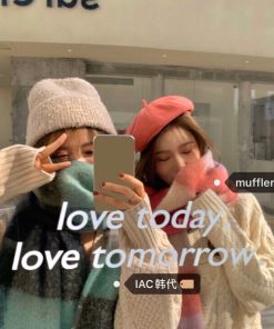 Oversized Chunky Scarf in Tropical Fruit Colors - Imitation Wool, Korean Style, Perfect for 90s & Y2K Fashion Enthusiasts