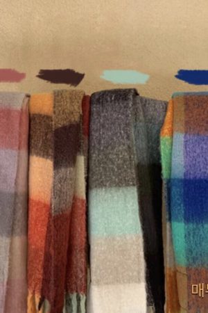 Oversized Chunky Scarf in Tropical Fruit Colors - Imitation Wool, Korean Style, Perfect for 90s & Y2K Fashion Enthusiasts