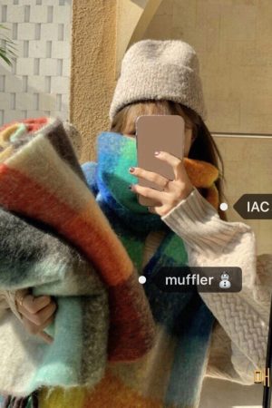 Oversized Chunky Scarf in Tropical Fruit Colors - Imitation Wool, Korean Style, Perfect for 90s & Y2K Fashion Enthusiasts