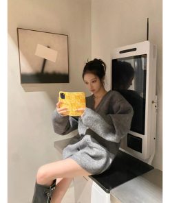 Oversized Pumpkin Korean Style V-Neck Loose Knit Cardigan - Versatile and Slimming Women's Sweater Coat