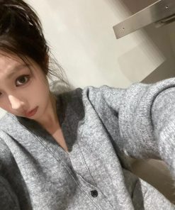 Oversized Pumpkin Korean Style V-Neck Loose Knit Cardigan - Versatile and Slimming Women's Sweater Coat