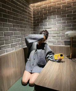 Oversized Pumpkin Korean Style V-Neck Loose Knit Cardigan - Versatile and Slimming Women's Sweater Coat