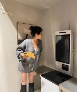 Oversized Pumpkin Korean Style V-Neck Loose Knit Cardigan - Versatile and Slimming Women's Sweater Coat