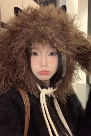 Oversized Thickened Fleece Little Monster Plush Hat for Women - Cute Warm Ear Protection for a Smaller Face, Cozy Winter Accessory