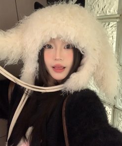 Oversized Thickened Fleece Little Monster Plush Hat for Women - Cute Warm Ear Protection for a Smaller Face, Cozy Winter Accessory