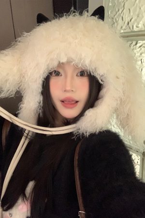 Oversized Thickened Fleece Little Monster Plush Hat for Women - Cute Warm Ear Protection for a Smaller Face, Cozy Winter Accessory