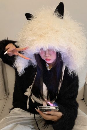 Oversized Thickened Fleece Little Monster Plush Hat for Women - Cute Warm Ear Protection for a Smaller Face, Cozy Winter Accessory