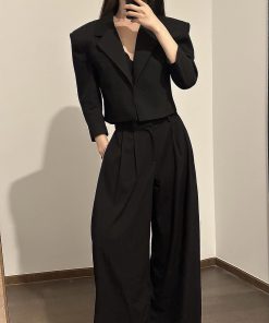 Oversized Three-Quarter Sleeve Suit Jacket - Elegant High-Quality Women's Blazer for 90s and Y2K Fashion Styles