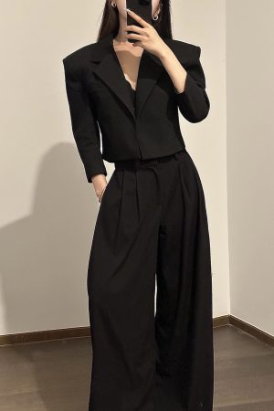 Oversized Three-Quarter Sleeve Suit Jacket - Elegant High-Quality Women's Blazer for 90s and Y2K Fashion Styles