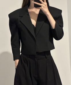 Oversized Three-Quarter Sleeve Suit Jacket - Elegant High-Quality Women's Blazer for 90s and Y2K Fashion Styles