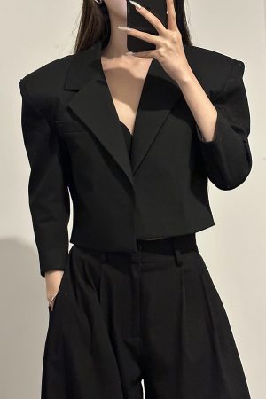 Oversized Three-Quarter Sleeve Suit Jacket - Elegant High-Quality Women's Blazer for 90s and Y2K Fashion Styles