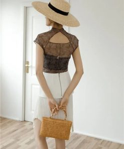 Pants And White Shirt Outfit, Senior Style - High Neck Mesh Top