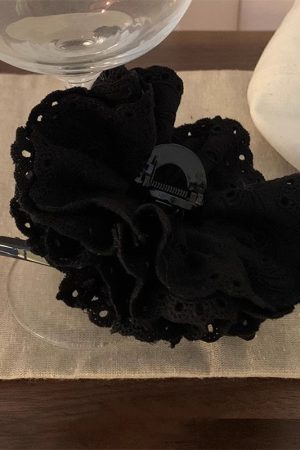 Parisian-Inspired Black Lace Hair Claw Clip for Women - High-End Exquisite Shark Clip Accessory