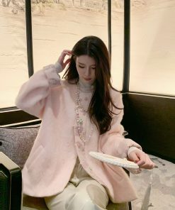 Peach Blossom Print Women's Thick Wool Coat, Chinese Style National Wind, High-End Quality Woolen Outerwear, Elegant Fashion Statement
