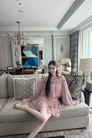 Peach Ice Yarn Chiffon Ruffle Design Two-Piece Top and Short Skirt Set - Trendy Summer Outfit, Perfect for 90s and Y2K Styles
