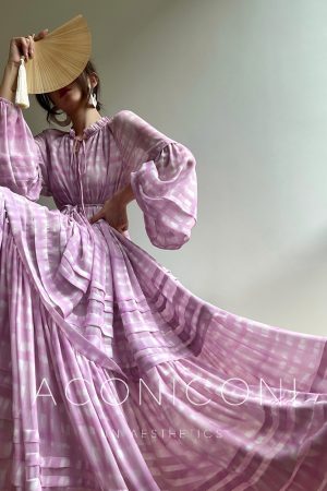 Peach Smoke Mist Loose French Style Dress with Romantic Big Skirt â€“ Slimming Long Vacation Dress for Effortless 90s Chic