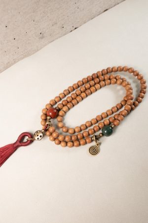 Personalized 108 Bead Prayer Bead Bracelet with Tassel - Original Design Sandalwood Necklace for Women
