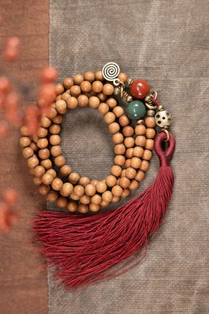 Personalized 108 Bead Prayer Bead Bracelet with Tassel - Original Design Sandalwood Necklace for Women