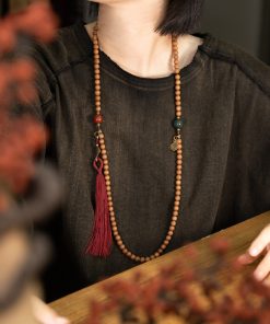 Personalized 108 Bead Prayer Bead Bracelet with Tassel - Original Design Sandalwood Necklace for Women