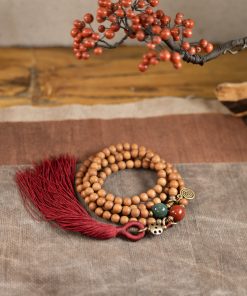 Personalized 108 Bead Prayer Bead Bracelet with Tassel - Original Design Sandalwood Necklace for Women