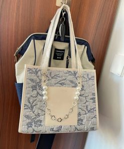 Personalized Sea Salt Blue Jacquard Large Capacity Commuter Tote Bag for Women - High-End Spring Summer 2025 Fashion Bag