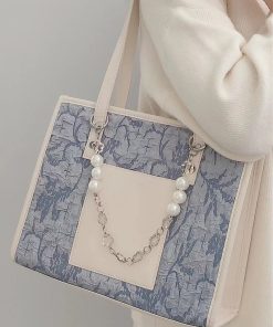 Personalized Sea Salt Blue Jacquard Large Capacity Commuter Tote Bag for Women - High-End Spring Summer 2025 Fashion Bag
