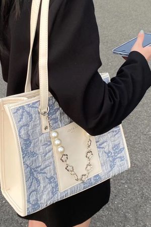 Personalized Sea Salt Blue Jacquard Large Capacity Commuter Tote Bag for Women - High-End Spring Summer 2025 Fashion Bag