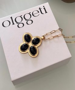 Petal Cross Necklace for Women | Agate Pendant Long Sweater Chain | Simple Elegant Jewelry for Holiday Island Style