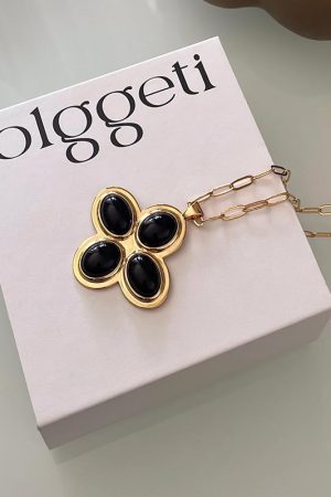 Petal Cross Necklace for Women | Agate Pendant Long Sweater Chain | Simple Elegant Jewelry for Holiday Island Style