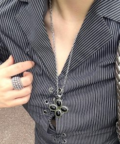 Petal Cross Necklace for Women | Agate Pendant Long Sweater Chain | Simple Elegant Jewelry for Holiday Island Style