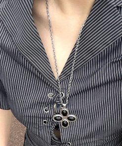 Petal Cross Necklace for Women | Agate Pendant Long Sweater Chain | Simple Elegant Jewelry for Holiday Island Style
