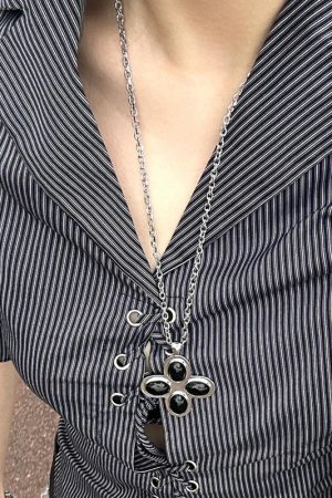 Petal Cross Necklace for Women | Agate Pendant Long Sweater Chain | Simple Elegant Jewelry for Holiday Island Style