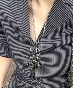 Petal Cross Necklace for Women | Agate Pendant Long Sweater Chain | Simple Elegant Jewelry for Holiday Island Style