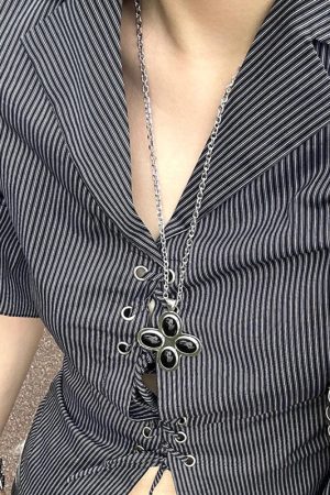 Petal Cross Necklace for Women | Agate Pendant Long Sweater Chain | Simple Elegant Jewelry for Holiday Island Style