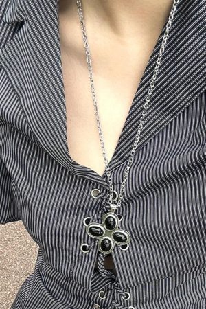 Petal Cross Necklace for Women | Agate Pendant Long Sweater Chain | Simple Elegant Jewelry for Holiday Island Style
