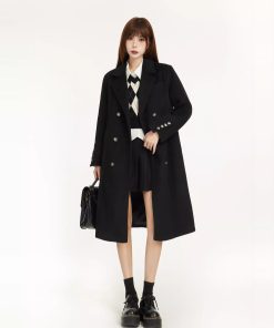 Petite Black Woolen Coat for Women, High-End Shoulder Design, 2025 Winter Outerwear, Chic and Stylish Layering Piece