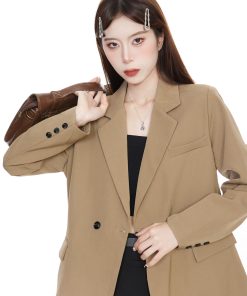 Petite Brown Blazer Jacket for Women - Elegant Casual Spring 2025 Suit Jacket with High-End Feel, Perfect for Work or Outings