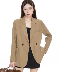 Petite Brown Blazer Jacket for Women - Elegant Casual Spring 2025 Suit Jacket with High-End Feel, Perfect for Work or Outings