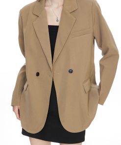 Petite Brown Blazer Jacket for Women - Elegant Casual Spring 2025 Suit Jacket with High-End Feel, Perfect for Work or Outings