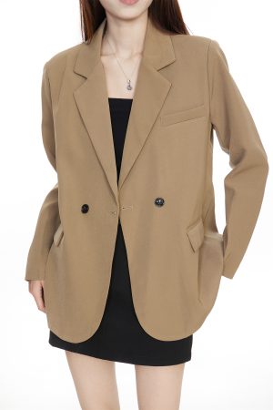 Petite Brown Blazer Jacket for Women - Elegant Casual Spring 2025 Suit Jacket with High-End Feel, Perfect for Work or Outings