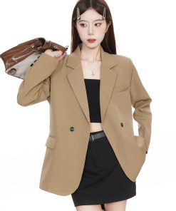 Petite Brown Blazer Jacket for Women - Elegant Casual Spring 2025 Suit Jacket with High-End Feel, Perfect for Work or Outings